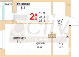 2-к квартира, вторичка, 34м2, 4/16 этаж