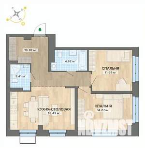 2-к квартира, вторичка, 67м2, 3/25 этаж
