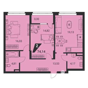 3-к квартира, вторичка, 74м2, 10/22 этаж