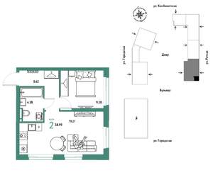 2-к квартира, строящийся дом, 39м2, 23/24 этаж