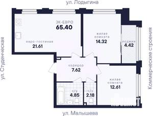 2-к квартира, вторичка, 65м2, 17/31 этаж
