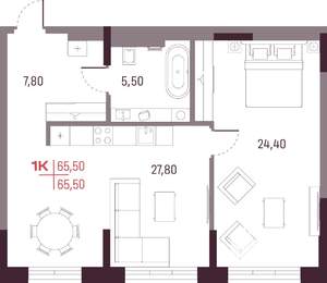 1-к квартира, вторичка, 66м2, 1/25 этаж