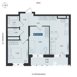 2-к квартира, вторичка, 62м2, 12/24 этаж