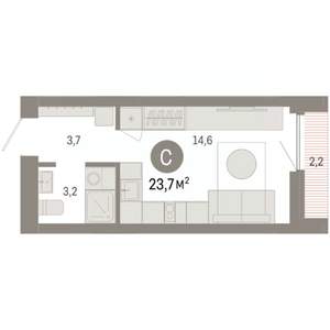 Студия квартира, вторичка, 24м2, 11/16 этаж