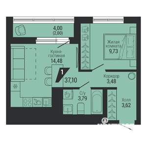 1-к квартира, вторичка, 37м2, 20/26 этаж
