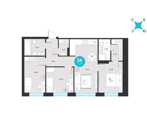 3-к квартира, строящийся дом, 72м2, 15/22 этаж