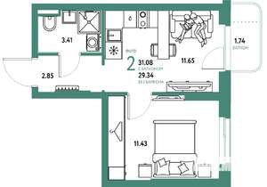 2-к квартира, вторичка, 31м2, 5/24 этаж