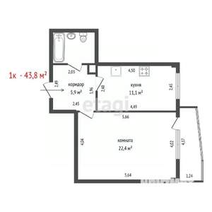 1-к квартира, вторичка, 44м2, 16/16 этаж