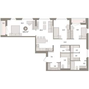 3-к квартира, вторичка, 106м2, 14/16 этаж