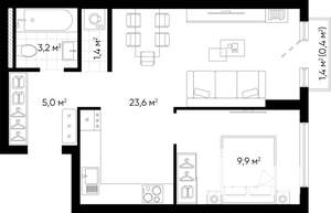 1-к квартира, строящийся дом, 43м2, 9/24 этаж