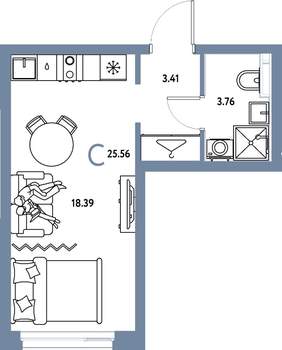 Студия квартира, строящийся дом, 26м2, 8/24 этаж