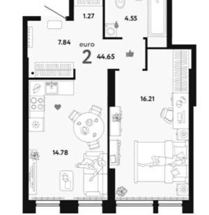 1-к квартира, вторичка, 43м2, 13/32 этаж