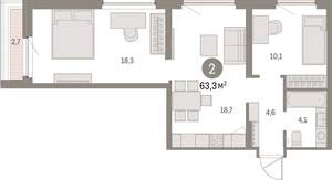 2-к квартира, вторичка, 63м2, 4/9 этаж