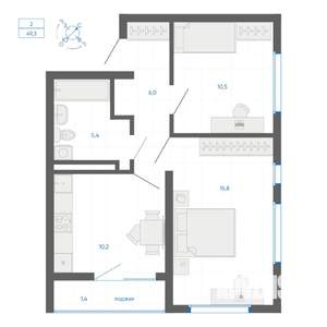2-к квартира, вторичка, 49м2, 8/22 этаж