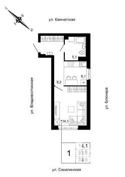 Студия квартира, вторичка, 34м2, 4/24 этаж