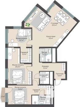 3-к квартира, вторичка, 130м2, 22/27 этаж