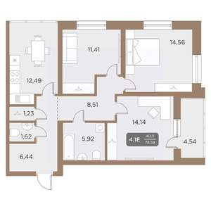 4-к квартира, вторичка, 79м2, 7/24 этаж