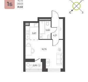 Студия квартира, вторичка, 30м2, 12/16 этаж