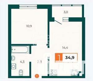 1-к квартира, вторичка, 35м2, 4/25 этаж