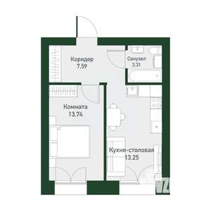 1-к квартира, вторичка, 37м2, 2/4 этаж
