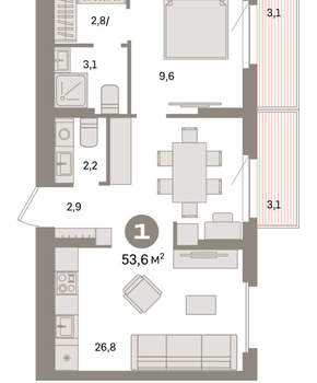 1-к квартира, вторичка, 54м2, 9/9 этаж