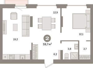 1-к квартира, вторичка, 60м2, 4/16 этаж