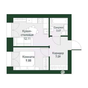 1-к квартира, вторичка, 32м2, 4/4 этаж