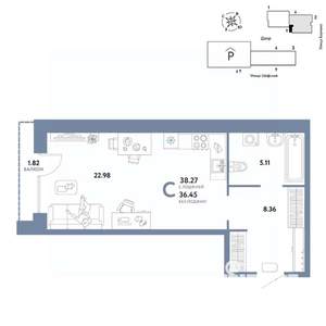 Студия квартира, вторичка, 38м2, 5/24 этаж