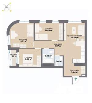 3-к квартира, вторичка, 74м2, 26/26 этаж