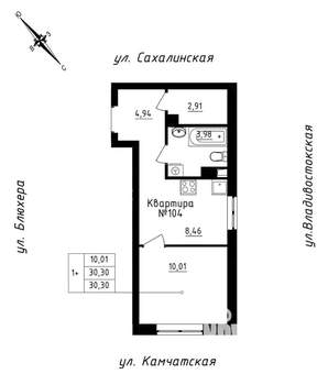 Студия квартира, вторичка, 30м2, 9/25 этаж