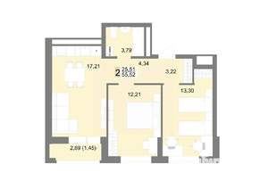 2-к квартира, строящийся дом, 56м2, 3/22 этаж