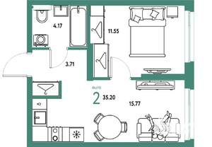 2-к квартира, вторичка, 35м2, 24/24 этаж