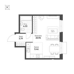 Студия квартира, строящийся дом, 35м2, 12/25 этаж