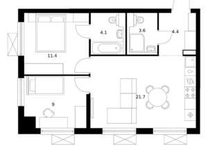 2-к квартира, вторичка, 54м2, 13/29 этаж