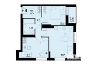 2-к квартира, строящийся дом, 56м2, 8/25 этаж