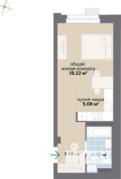 Студия квартира, вторичка, 34м2, 6/25 этаж