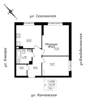 2-к квартира, строящийся дом, 55м2, 9/25 этаж