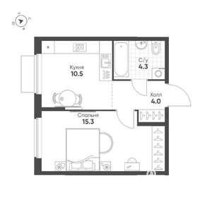 1-к квартира, строящийся дом, 34м2, 2/25 этаж