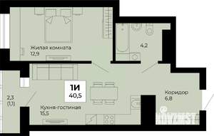 1-к квартира, строящийся дом, 41м2, 13/25 этаж