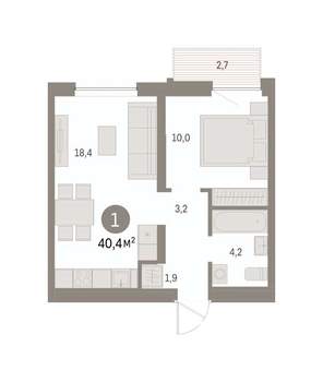 1-к квартира, вторичка, 40м2, 5/8 этаж