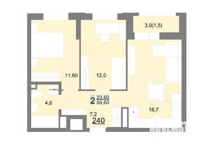 2-к квартира, вторичка, 56м2, 26/26 этаж