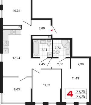 4-к квартира, вторичка, 78м2, 19/25 этаж