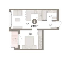 1-к квартира, вторичка, 39м2, 2/7 этаж