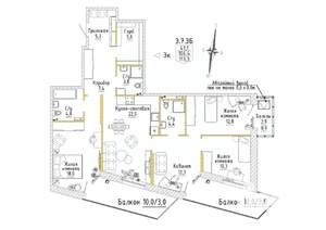 3-к квартира, строящийся дом, 113м2, 3/8 этаж