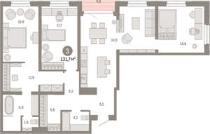 3-к квартира, вторичка, 132м2, 4/24 этаж