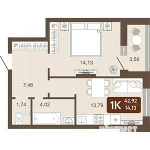 1-к квартира, вторичка, 43м2, 19/24 этаж