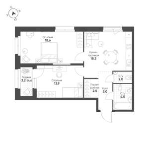 2-к квартира, вторичка, 66м2, 8/16 этаж