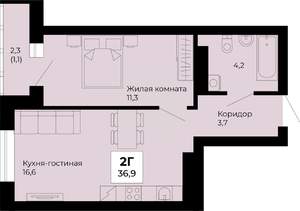 1-к квартира, строящийся дом, 37м2, 12/25 этаж