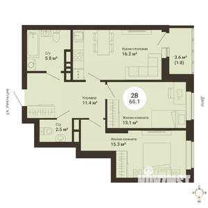 2-к квартира, сданный дом, 66м2, 19/25 этаж