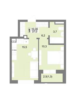 1-к квартира, строящийся дом, 37м2, 6/17 этаж